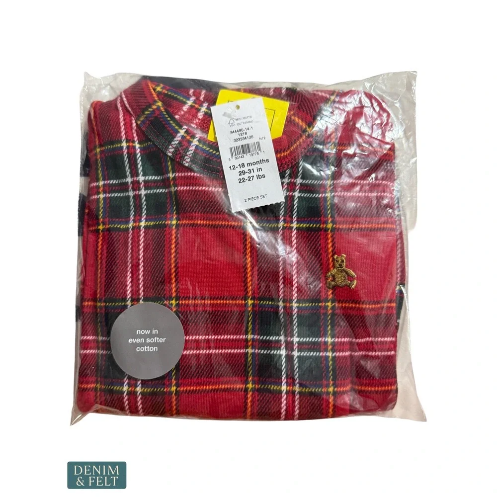 NEW Gap Kids Organic Cotton Red Tartan Plaid Holiday Pajama Set Cozy 2 Years